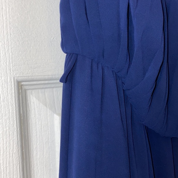 Navy strapless flowy high front long back dress - Picture 3 of 4